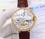 Ballon Bleu de Cartier Copy Watch Skeleton Dial Brown Leather Band
